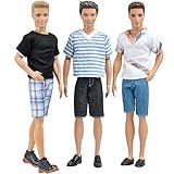 E-TING 3 Sets=6 Items Fashionistas Casual Wear T-shirt Pants Pack Summer Look for Ken Doll New Arrivals (Lot#A)