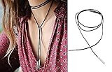 Punk Gothic Velvet Long Chain Wrap Choker Tattoo Necklaces Silver Tube Tassel,65inch