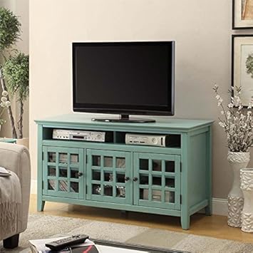 Amazon Com Pemberly Row Tv Stand In Distressed Antique Turquoise