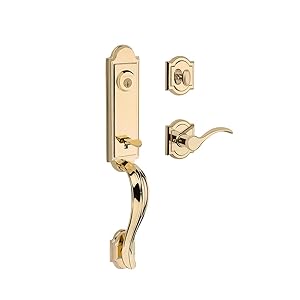 Baldwin Avendale Single Cylinder Front Door Handleset Featuring SmartKey Security in Polished Brass, Prestige Series with Traditional Door Hardware Tobin Lever
