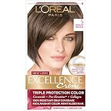L'Oreal Paris Excellence Creme Permanent Hair Color, 5 Medium Brown, 1 Count kit 100% Gray Coverage Hair Dye