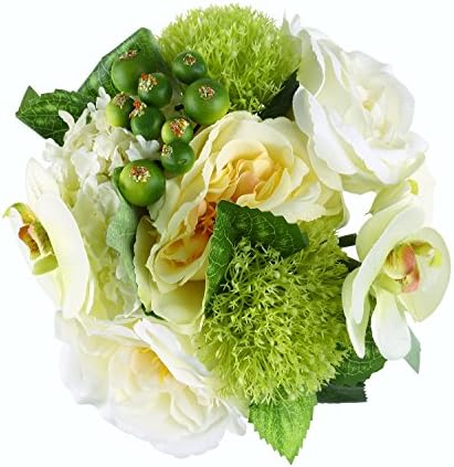 ADolinGo Artificial Flowers Phalaenopsis Orchid Hydrangea Roses 10 Heads Bouquet Wedding Decor (White)