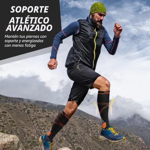 CAMBIVO Compression Socks Women Men 2 Pairs, Compression Socks 15-20 mmHg, Varicose Veins Compression Stockings, High Socks, for Sport, Running, Airplane, Cycling, Hiking, Nurse