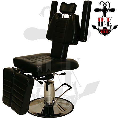 InkBed InkChair Tattoo Reclining Sturdy Hydraulic Ink Chair Salon Studio Equipment - Black