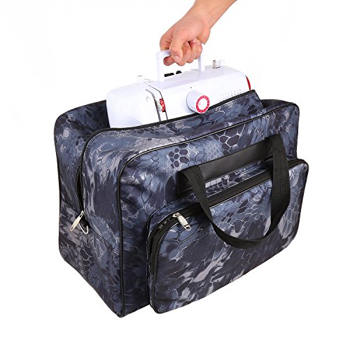 Anfan Floral Sewing Machine Carrying Case Tote Bag Padded Storage Cover Carry Case with Pockets and Handles (Navy Blue) - Thumbnail 2