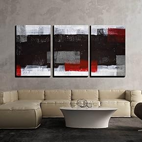 Grey and Red Abstract Art - Canvas Art Wall Art - 16"x24"x3 Panels