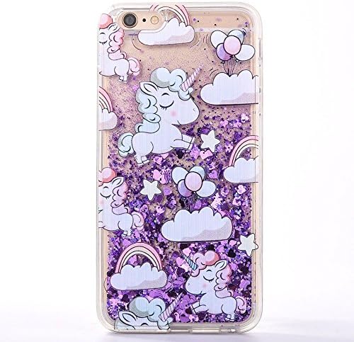 Fast Jewelry Cute iPhone 7 Plus Case,Cartoon Unicorn horse with Rainbow Print Bling Flowing Liquid Glitter Waterfall Style TPU Case for [5.5 inch] iPhone 7 Plus-Purple