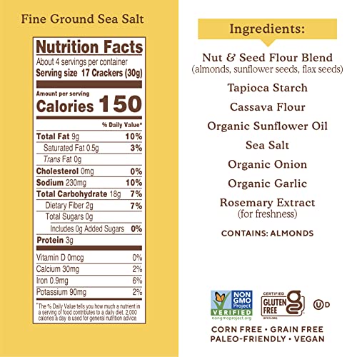 SIMPLE MILLS ALMOND FLOUR CRACKERS, FINE GROUND SEA SALT SNACK PACKS – GLUTEN FREE, VEGAN, HEALTHY SNACKS, 4.9 OUNCE (PACK OF 1)