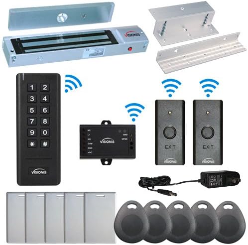 Visionis FPC-6346 Black Indoor One door Access control inswinging Door 2.4Ghz Wireless Keypad/Reader Wireless Exit Button with Wired 600lb maglock 500 Users 50 Feet Range Standalone No software Kit