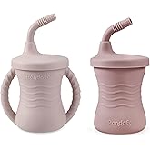 PandaEar 2 Pack Silicone Baby Training Cup, Shatterproof Toddler Sippy Cups with Straw Drinking Sippy Cups for Baby and Toddler 6 Months+ 5 Oz (Dark Pink/Light Pink)