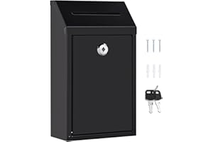 LAXAMA Metal Donation Money Cash Drop Box with Lock and Slot Suggestion Box Wall Mounted Ballot Container Mailbox Delivery for Home Office (Black, 10.24″ x 5.71″ x 2.95″)