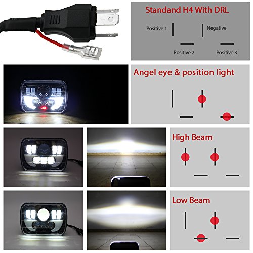 1pcs LED Rectangular Headlight Projector 7x6 5x7 inch Sealed Beam Replacement Hi/Lo Beam DRL Fits Headlamp Bulb for Wrangler, Colight T002N-1pcs