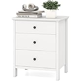 KOMFOTT 3 Drawers Nightstand, Wooden Bedside Table, Modern Sofa Side End Table, Space-Saving Telephone Table, Chest of Drawers for Living Room, Bedroom & Office (1, White)