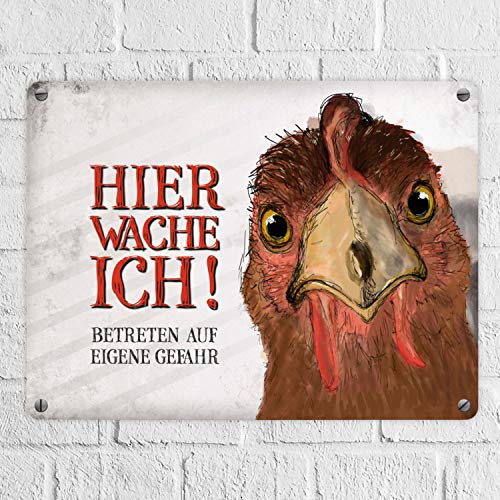 trendaffe - Hier wache ich! Huhn Blechschild in 15x20 cm - Hier wache ich! Henne Metallschild Dekoschild – Bild 3