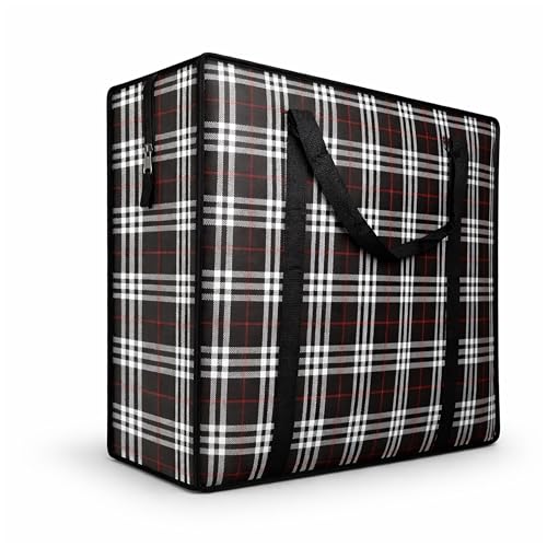 82L Extra Large JUMBO 190 GSM Oxford Fabric Waterproof Storage Bags with Zipper & Strong Handles – Heavy Duty Reusable for Moving, Laundry & Bedding (BLACK)