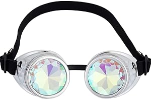 OMGREAT Kaleidoscope Goggles for Raves Trippy Psychedelic Steampunk Glasses with Rainbow Prism Diffraction Crystal Lenses
