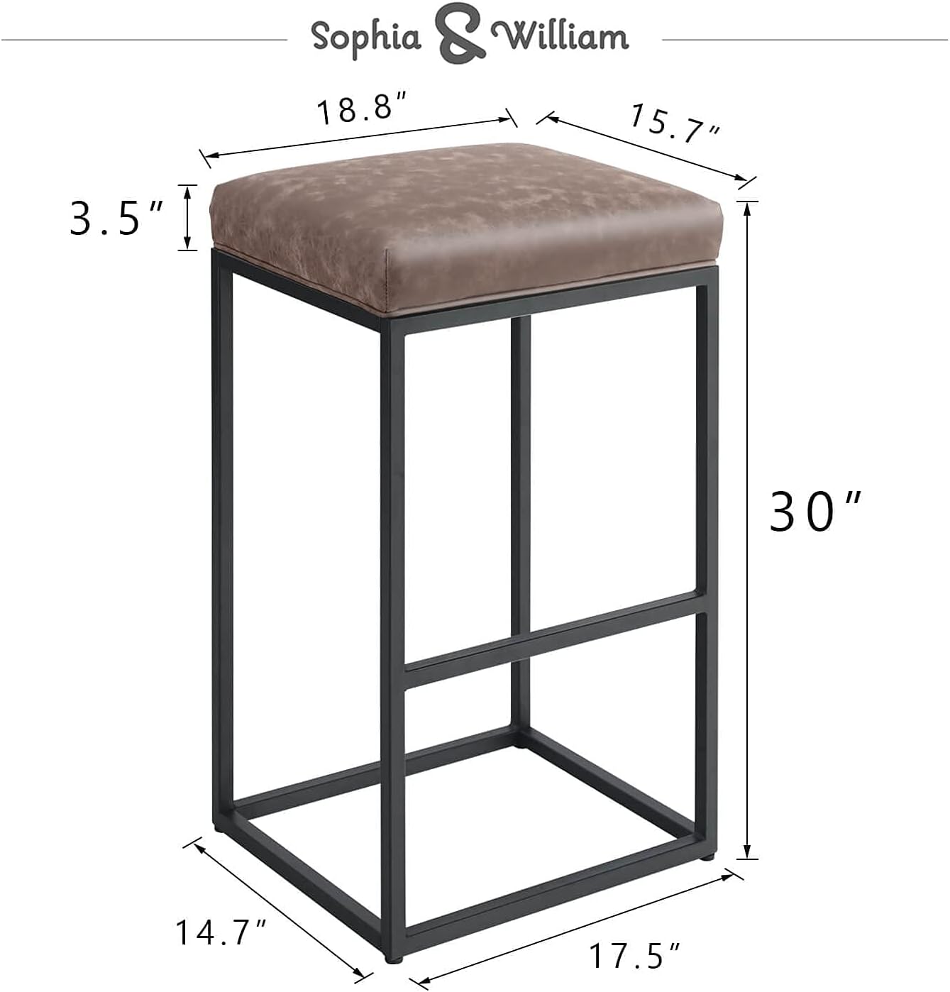 Sophia & William 30" Bar Stools Bar Height, Modern PU Leather Upholstered Stools, Backless Dining Chairs for Kitchen Island Bar Pub Bistro, 300lbs (Brown 1 Pack): Kitchen & Dining