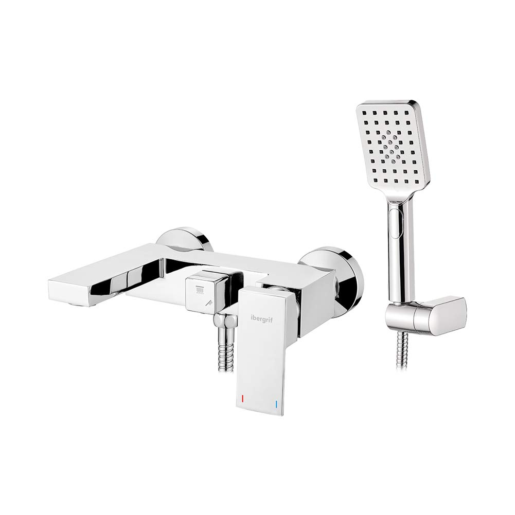 Ibergrif Atenas - Single LeverShower Mixer, Square Tub Tap Set, Chrome