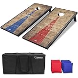 GoSports 4 x 2 ft Rustic Design Cornhole Game Set - Includes Two 4 x 2 ft Boards, 8 Bean Bags, and Carry Case