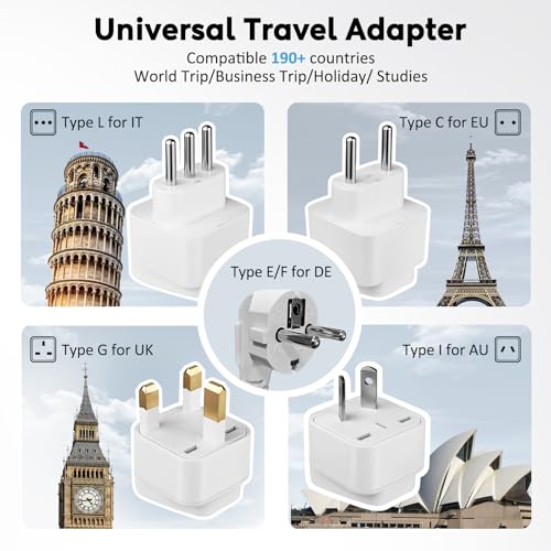 Mapambo 2000W 220V to 110V Converter for Hair Dryer, Voltage Converter US to Europe, Converter for European Travel with 2 USB-C 2 USB-A, Universal Travel Adapter with Type C/G/I/L (Gray)