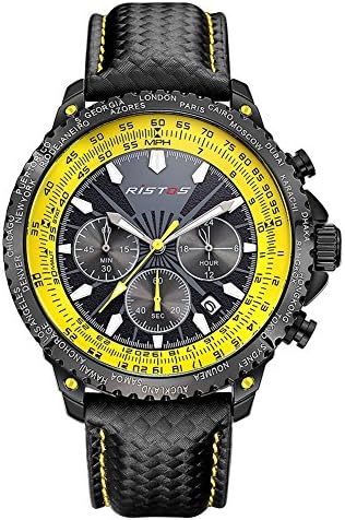 TIDOO Mens Watch Japanese Quartz Casual Fashion Design Leather Band Key Scratch Resistant Sport Waterproof 98FT 30M 3ATM Water Resistant Analog Wrist Watch Yellow