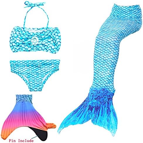 Euno Mermaid Tails for Swimming with Fin Girls Watersports Swimming 4PCS 9T Blue B150