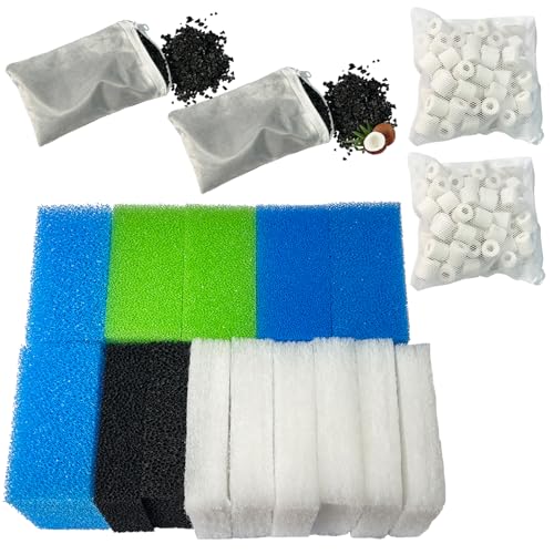 beaufan Aquarium Filter Set Compatible with Juwel Bioflow 3.0M (2 Blue Thin Sponges, 2 Blue Coarse Sponges, 2 Green Sponges, 2 Activated Carbon Sponges, 6 Filter Wadding, 2 Carbon Filters