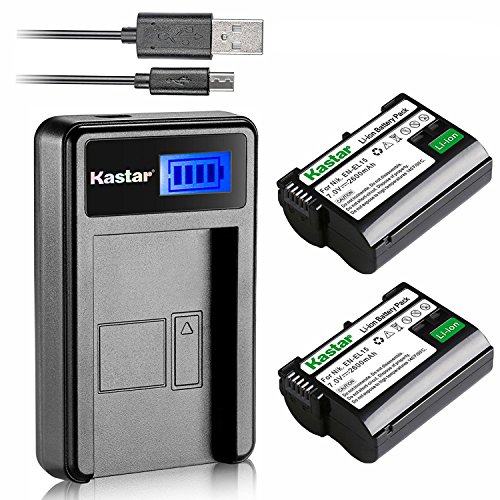 Kastar Battery 2 Pack + LCD USB Charger for Nikon EN-EL15 ENEL15 and Nikon 1 V1, D7100, D750, D7000, D7200, D7500, D810, D610, D800, D850, D600, D800e, D810a Cameras