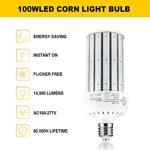 100 Watt LED Corn Cob Light Replace 400W Metal Halide E39 Mogul Base