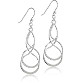 Sterling Silver Polished Infinity Swirl French Wire Dangle Earrings