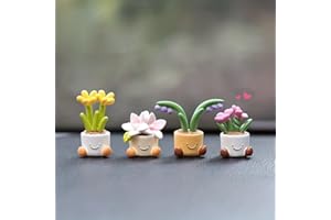 4 pcs Cute Car Dashboard Ornament, Mini Potted Flower Decor, Resin Material, Interior Accessory, Compact Center Console Decor