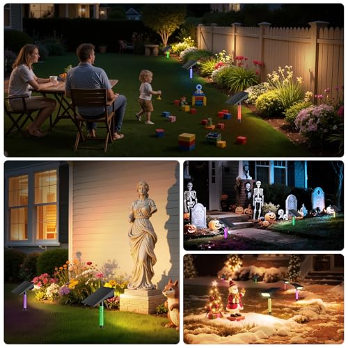 INTELAMP Outdoor Solar Spotlights, 3 Adjustable Light Colours (Peak) | 4000 mAh battery, waterproof IP65, ideal for garden, yard, paths, bushes