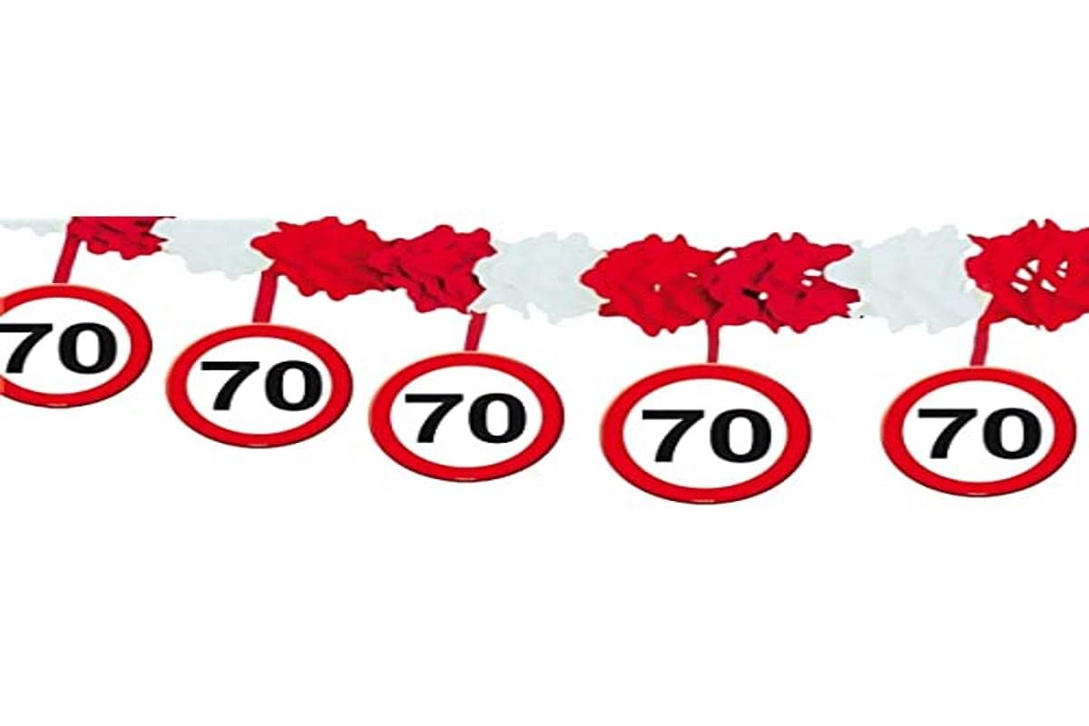 Folat 05237 70th Birthday Traffic Sign Garland with Hangers, Multi Colours, Zahl 70