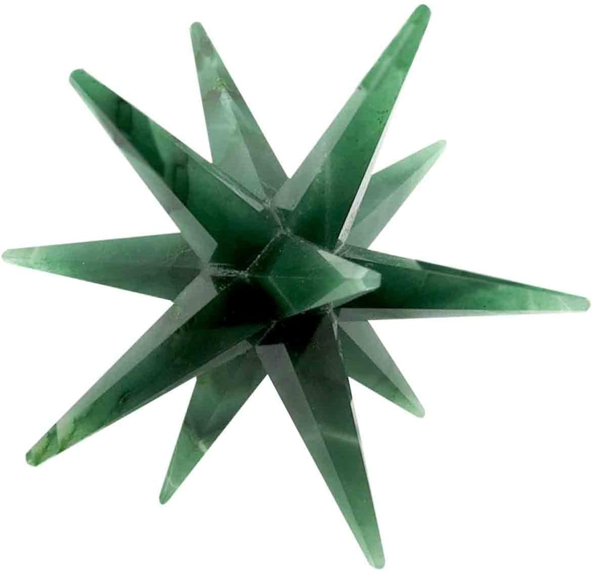 Healing Crystals Reiki Energy Charged Green Aventurine Stone 12 Point Crystal Merkaba Star Geometry Star With Gift pouchBy Mangalam House