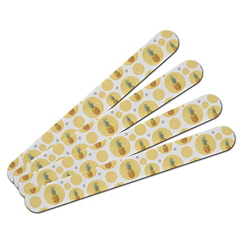 Double-Sided Nail File Emery Board Set 4 Pack - Summer Party Celebration BBQ - Pineapple on Yellow Background