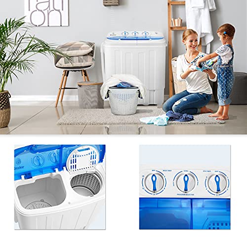YOLENY 2IN1 Compact Mini Twin Tub Washing Machine, 16.5lbs Capacity w