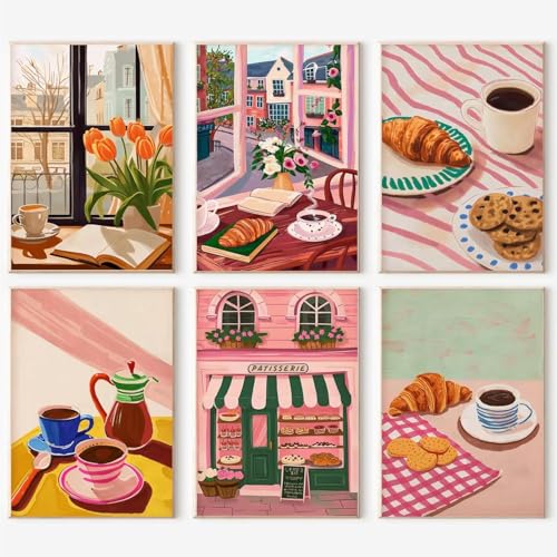 ChicAbode 6 Pack Paint by Numbers Kit , and Bread Theme DIY Acrylic Canvas Painting Set, Numbered Art for Home Wall Decor, for Adults, Coffee, 15x20 Cm
