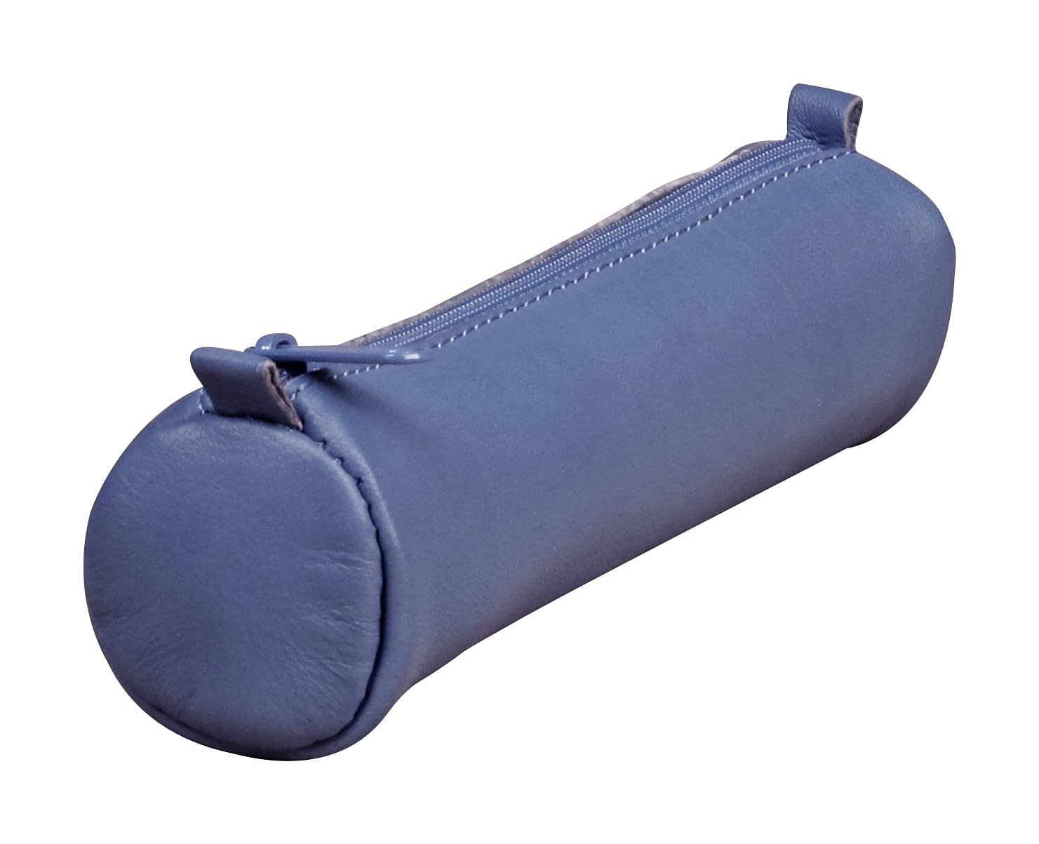 Clairefontaine 77024C - Collection Age Bag - A Small Round Pencil Case in Genuine Blue Lambskin Leather - Dimensions: 18.5 cm x 4 cm - Manufactured in France