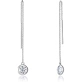 BERRICLE Sterling Silver Statement Chunky Threader Earrings for Women, Cubic Zirconia CZ