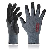 DEX FIT Warm Fleece Work Gloves NR450, Comfort Spandex Stretch Fit, Power Grip, Thin & Lightweight, Durable Nitrile Coated, Machine Washable, Grey Medium 3 Pairs Pack
