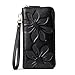 BOSTANTEN Women's Leather Wallets Kapok Pattern Zipper Handbags with Wristlet