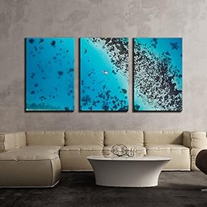 3 Piece Canvas Wall Art - Eagle Eye View of Boat in The Blue Ocean - Modern Home Art Stretched and Framed Ready to Hang - 16"x24"x3 Panels