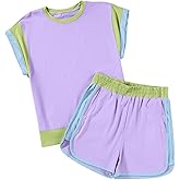 blibean Girls Summer Clothes Sets Kids Colorblock Matching Outfits Size 6-15 Years