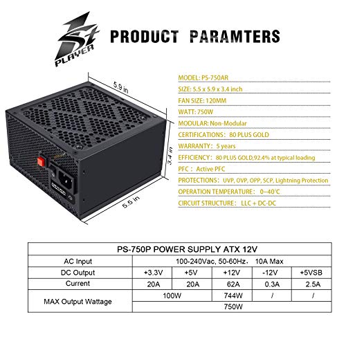 Amazon gamepower gp750 pc power supply unit 750w 80 plus bronze certified 85