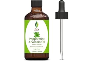 SVA Peppermint Essential Oil – 4 Fl Oz – 100% Natural Peppermint Oil - for Diffuser, Hair Care, Face, Skin Care, Aromatherapy