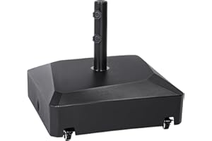 EVLIQUIL 142 lb Capacity Patio Umbrella Base Heavy Duty with Wheels Square Market Stand for Outdoor，Patio, Deck, Poolside，2 Locks 2 Knobs(Black)