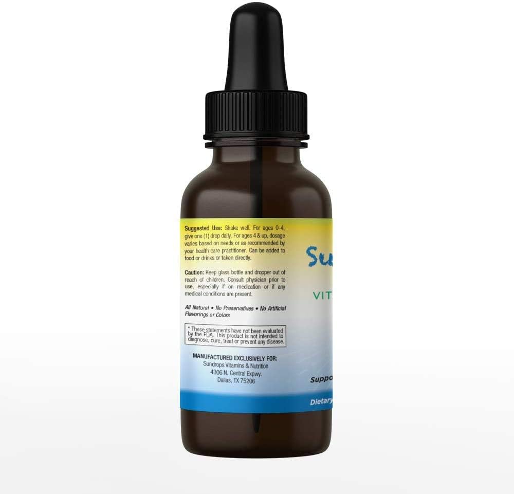 Sundrops Vitamin D Drops for Infants - Gluten-Free, Non-GMO and All Natural - D3 ,400 IU = 1 Drop = 100% Daily Value - Safe Concentration for Your Baby - 60 mL (2 fl oz) = Over 2,000 Doses! (3 Pack): Health & Personal Care