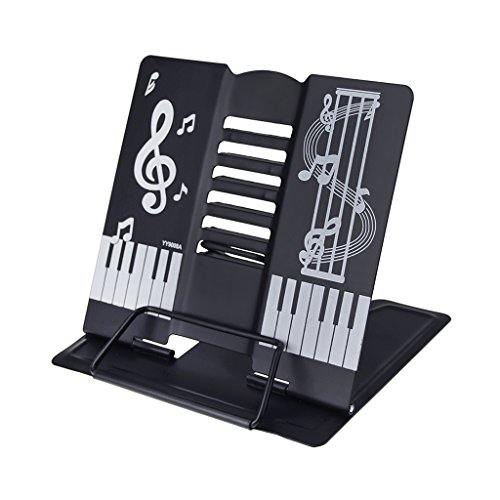 Clobeau Creative Portable Adjustable Notes Metal Reading Stand Rack Cookbook Music Painting Book Stand Reading Bookcase Desk Document Holder Bookstand Book Clip Reader Tool, Black