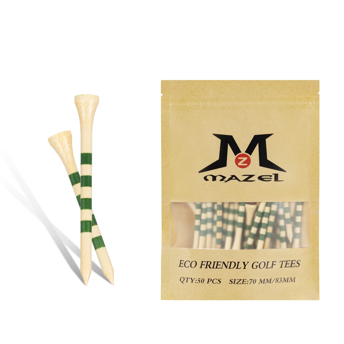 MAZEL 120/50 Counts Bamboo Golf Tees 2 3/4"&3 1/4" Mixed Size,Professional Low Resistance Wooden Golfing Tees (Orginal Wood)