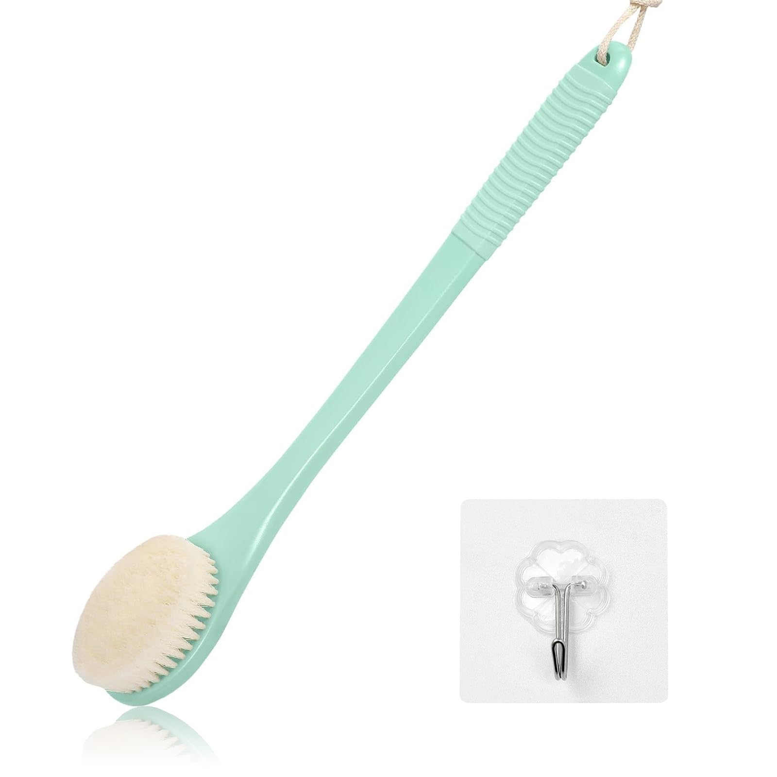 ROLIZOE 17-Inch Back Scrubber for Shower, Anti-Slip Exfoliating Body Brush for Bath, Gentle Back Brush for Shower for Men, and Women, Cleaning Skin for Smooth, Glowing Skin (Celadon Green)